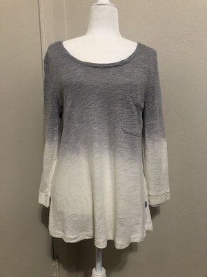 Z by Zobha Size L Warm Up Top T-Shirt Dip Dye Grey White Keyhole Lounge Ombre-image