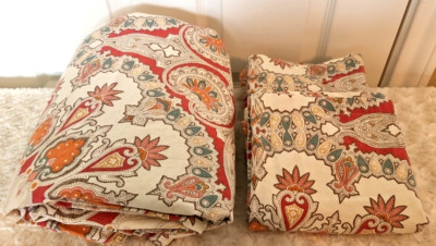 Pottery Barn Valencia Medallion Queen Cotton Duvet Euro Pillow Shams Set of 3-image