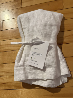 NEW Pottery Barn Standard Belgian Flax Waffle Weave Linen Sham White 26”X20”-image