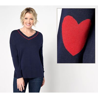 Studio Park x Amy Stran Galentine's V-Neck Heart Sleeve Navy Red Women Size 2X-image