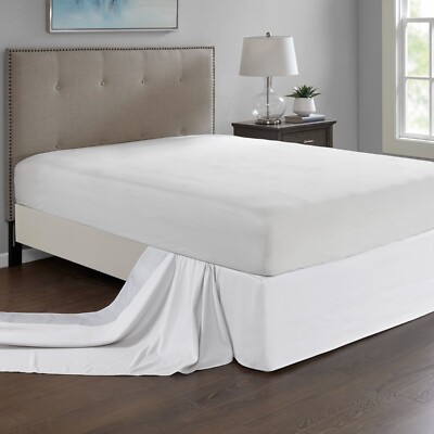 Madison Park Wrap Around Adjustable Elastic  White Bed Skirts Non-skid Easy Fit-image