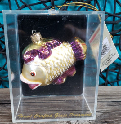 Designers Studio Hand Crafted Blown Glass Christmas FISH ORNAMENT NEW-image