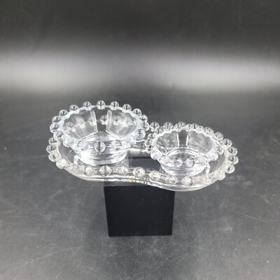 Vtg Set Imperial Glass Candlewick Large Master Open Salt Cellar Dips w/Tray-image