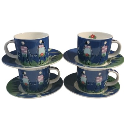 Studio Nova Demitasse Cups & Saucers (8 PCs) Love in Bloom Blue Adam Eve Eden-image