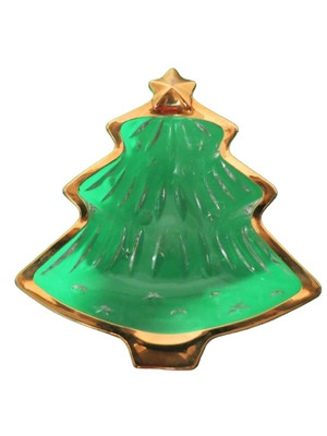 Studio Nova Spirit Gold Trim Christmas Tree Shaped Glass Candy Dish In Box-image