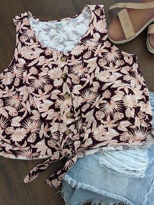 Womens DIP Tank Top Sz L Maroon Tropical Summer-image