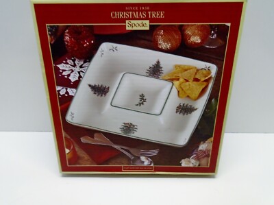 EXCELLENT SPODE CHRISTMAS TREE LARGE CHIP AND DIP DISH IN BOX-image