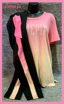 Victoria's Secret Pink Ombre Dip Dye Campus Tee Shirt + Leggings Set Peach XL-image