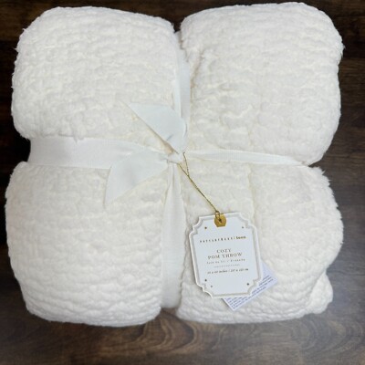 POTTERY BARN TEEN COZY POM SHERPA THROW BLANKET, 50 x 60 ~ IVORY-image