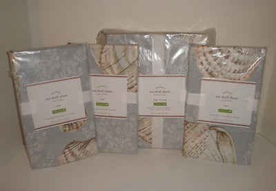 Pottery Barn Summer Sea Shell King Duvet Cover + 3 Euro Shams Set Organic Cotton-image