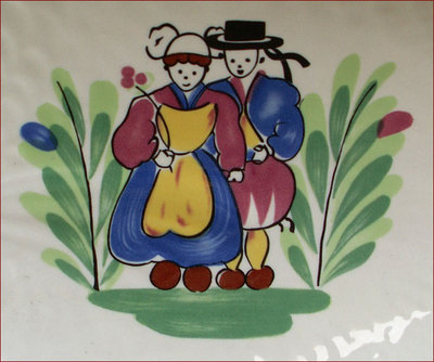 Large French Faience Couple of Bretons Fish Shaped Dish Platter Brittany Quimper-image