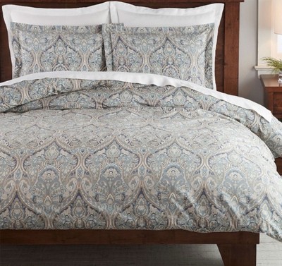 Pottery Barn Duvet Caesarea King Duvet Beige Rust Blue Jacobean Paisley W/ Sham-image