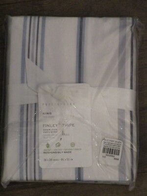 POTTERY BARN FINLEY STRIPE BLUE KING PILLOW SHAM NEW-image
