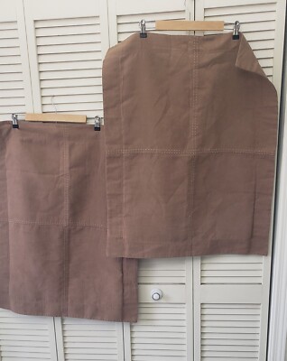 2 Pottery Barn Faux Suede Double Stitch, Quarter patch Pillow Shams Tan-image