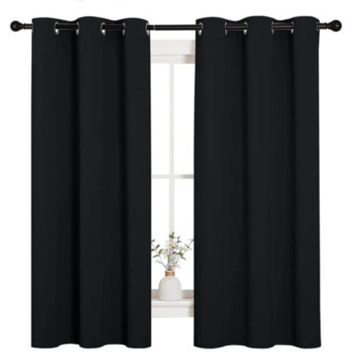 NICETOWN Halloween Pitch Black Solid Thermal Grommet Blackout Curtains 42