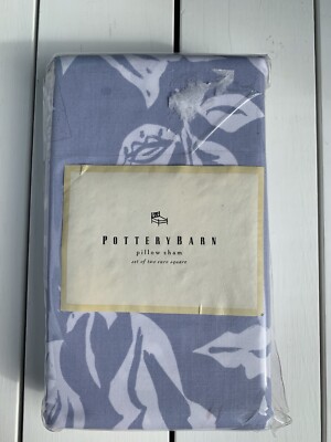 NOS Pottery Barn Emma Euro Pillow Sham Set 2 Blue White NEW 26” Square Vintage-image
