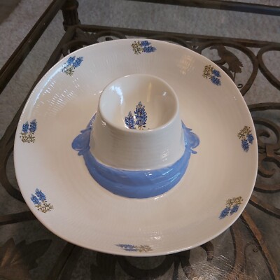 Large Vintage Texas Chip & Dip Bowl Bluebonnets Veggies Appetizers -image