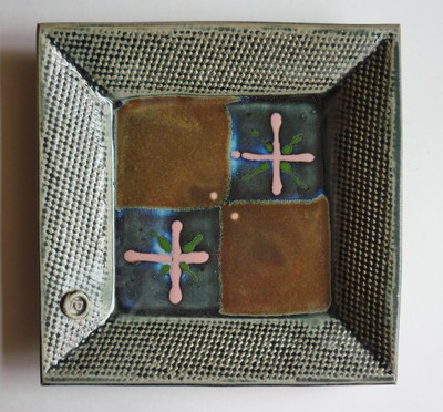 Signed Lehman Goertzen Studio Pottery Goshen Indiana Square Serving Platter Dish-image