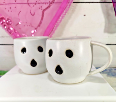 Pottery Barn Halloween Ghost 16 oz Stoneware Coffee Mugs Set of Two-image