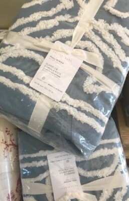 Pottery Barn Isabelle Candlewick Duvet Cover Chambray Blue Queen 2 Std Shams 3pc-image