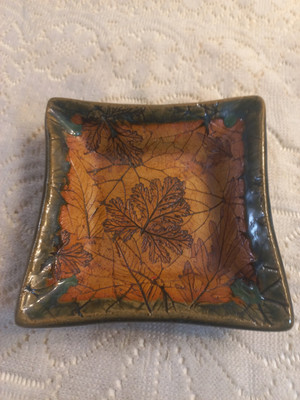 Malabar Meyer Studio Art Pottery Trinket Dish Tray Oak Leaves  Imprint Signed-image
