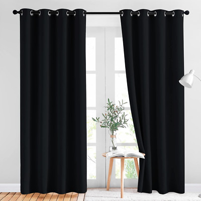 Black Blackout Curtains for Bedroom 84 Inches Long - Light Reducing Thermal Insu-image