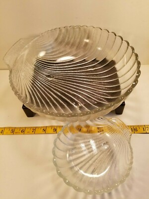 Large & Small Glass Shell Shape Serving Bowl Chip & Dip Salad Centerpiece-image