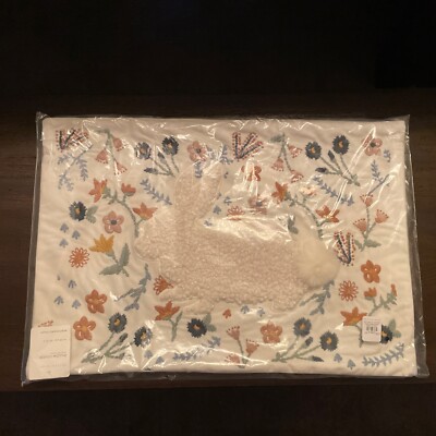 Pottery Barn Bunny Embroidered Lumbar Pillow Cover 14 X 20 Easter Spring Flowers-image