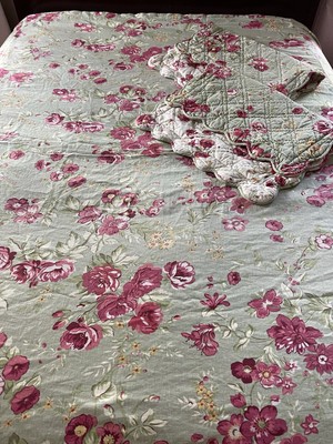 Pottery Barn Manchester ROSE  Queen Duvet 2 Shams GREEN PINK Floral-image