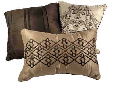 Madison Park Brown/Beige Decorative Pillows w/Damask & Geometric Print Set of 3-image