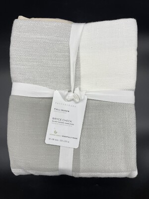 POTTERY BARN BRYCE CHECK FULL / QUEEN DUVET W/ 2 STANDARD SHAMS NEW W/ TAG Smoke-image