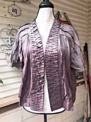 JACKET/BLOUSE INTERESTING/ARTSY DIP-DYE OMBRE RUFFLES PXL XL COTTON RQT PETITE-image