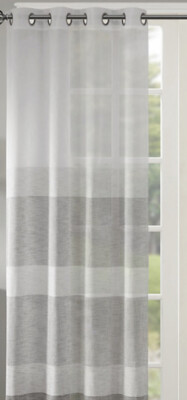 Madison Park Jacey Target Gray Striped Sheer Woven  Curtain Panel Nwop 95”L-image