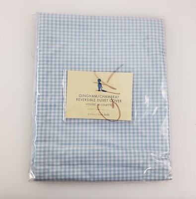 Pottery Barn Kids Toddler Bed Duvet Cover Blue Gingham Chambray NOS - No Shams-image