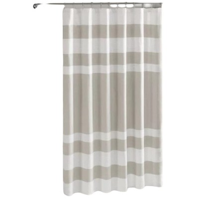Madison Park Spa Waffle Weave Striped Taupe White Shower Curtain 72