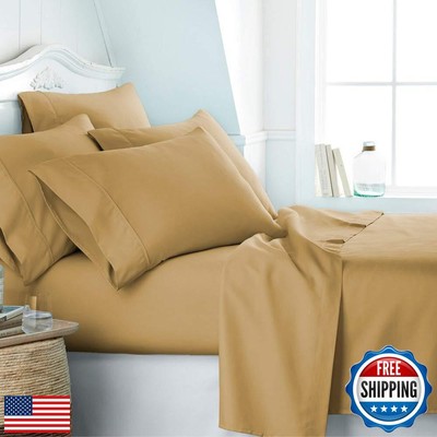 Linen Market 6 Piece Bed Sheet Set, Gold, Full-image