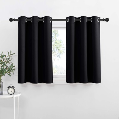 Black Small Window Curtains - Thermal Insulated Home Decor Blackout Grommet H...-image