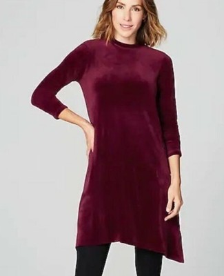 J. Jill Burgundy Velour Dipped Pocket Shift Dress Womens Size Large (1045)-image