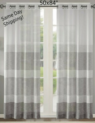 NEW! MADISON PARK Window Curtain 1 Panel 50x84 Gray White Striped Semi Sheer-image