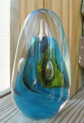 SIGNED Studio Art Glass DICHROIC Abstract Paperweight Egg Shaped Magnum 4.5