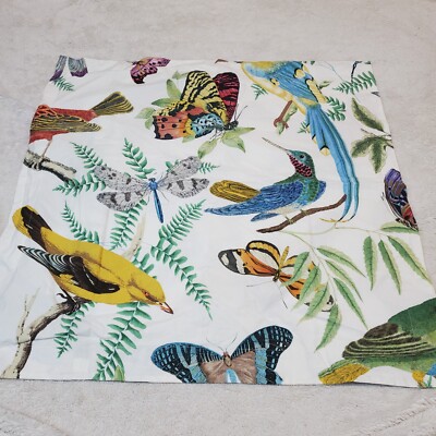 Pottery Barn Bird Print Butterfly Leaves Fauna Percale Square Euro Sham Bedding-image