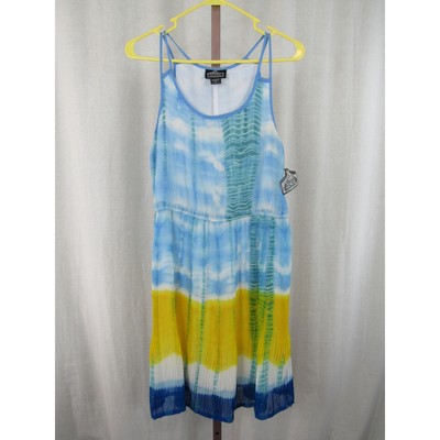 NWT Angie Large Tie Dye Blue Yellow Tank Dress Multi Colored Plated Dipped -image