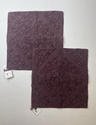 Set of 2 Pottery Barn DREW Embroidered Pillow Covers  18” Square Reddish Brown-image