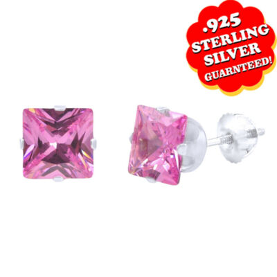 Princess Cut Simulated Tourmaline Solitaire Stud Earrings Solid Sterling Silver-image