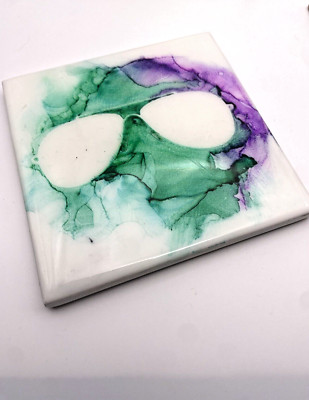 Studio Art Alcohol Ink Summer Tile Coasters Abstract Ceramic Set of Seven 4x4-image