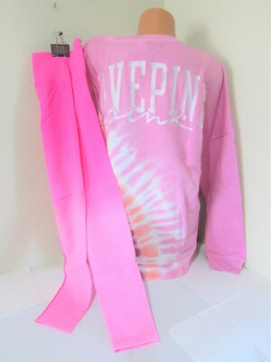 Victoria Secret Pink TIE DIP DYE LOGO PULLOVER SWEAT SHIRT LEGGING PANT M L SET-image