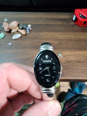 Studio Time Ladies Watch Hinged Cuff Pretty Blac Oval Dial-image