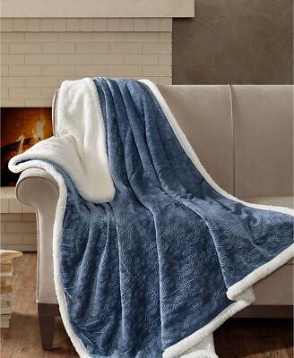 Madison Park Elma Embossed Plush Throw (Blue, 60×70)-image