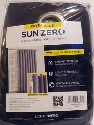 Sun Zero 100% Blackout Curtain w/ Wand , 100 in x 84 in, Navy-image