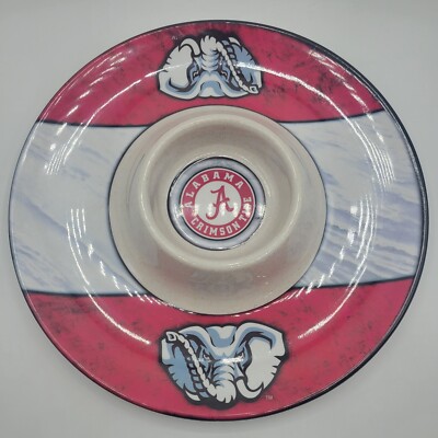 ALABAMA CRIMSON TIDE MELAMINE Chip DIP 13” Evergreen TRAY Roll Tide Red-image
